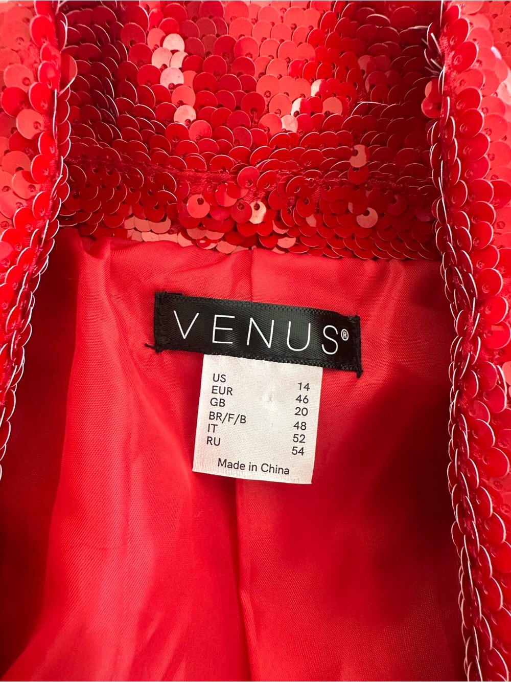 VENUS Red Sequin Belted Duster Midi length Jacket Size 14 , snap button front - Picture 7 of 12